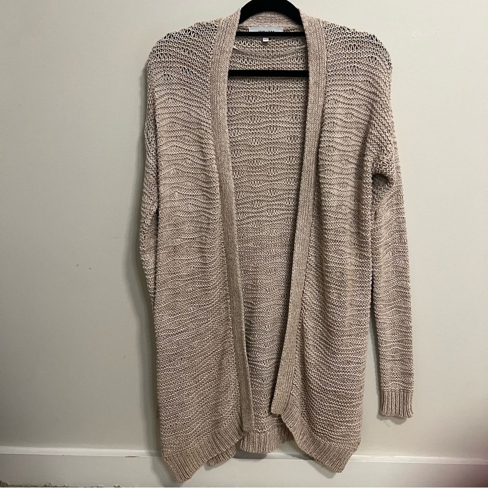 John + Jenn Beige Cardigan Minimalist Classic Boho Knit Bohemian Classic Relaxed